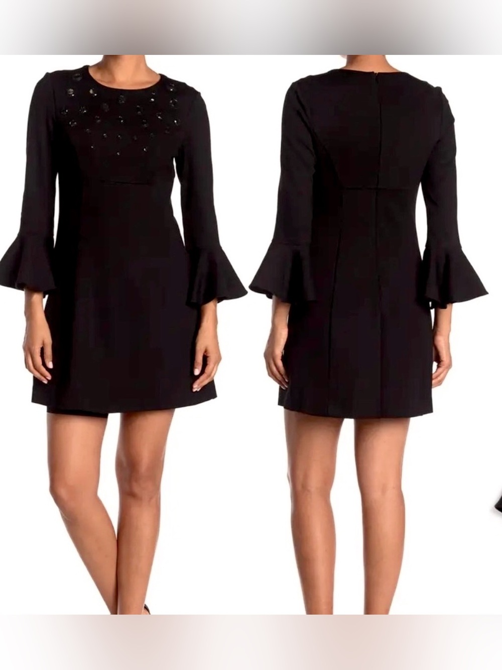 Trina Turk black embellished panache bell sleeve black mini dress 2